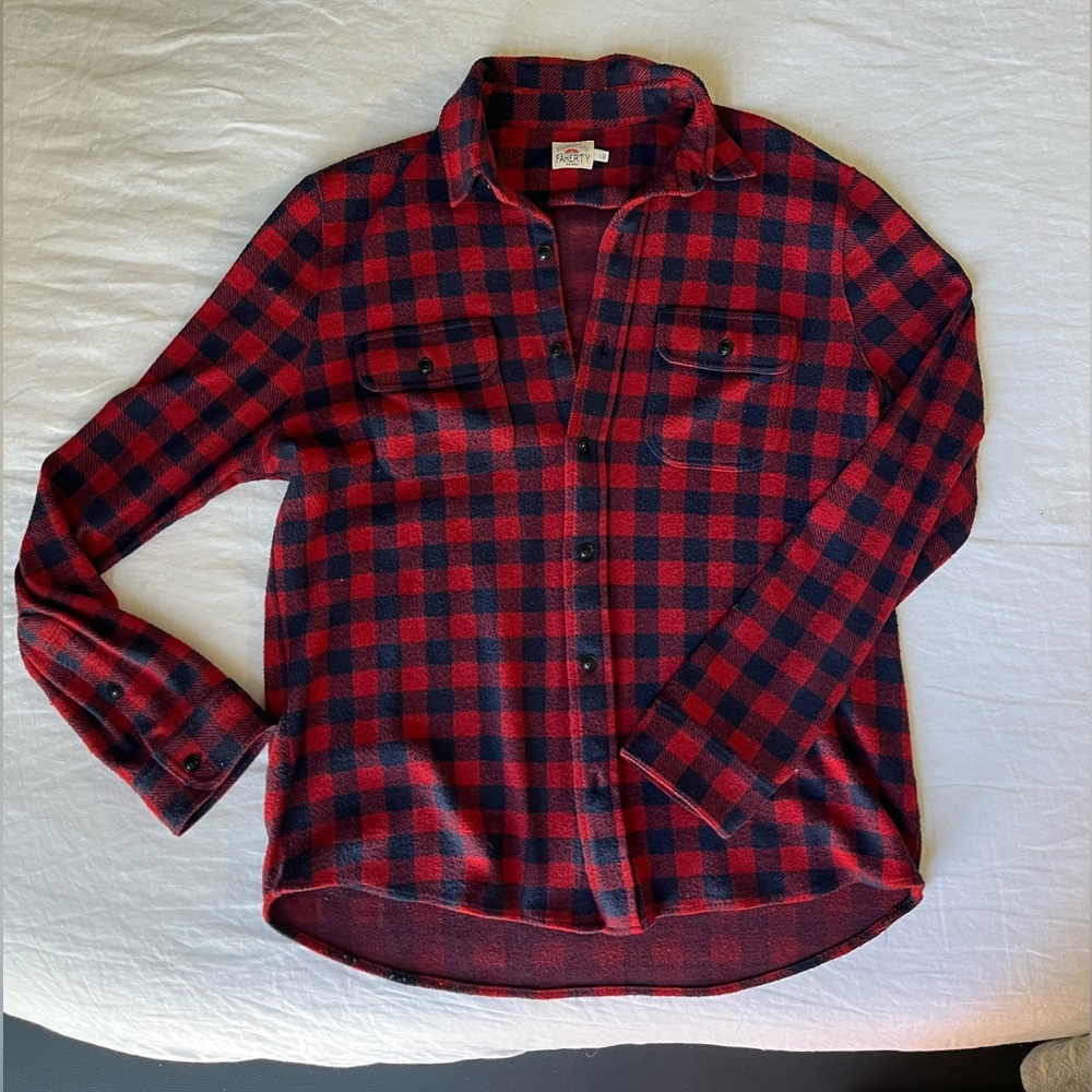 Faherty Red and Black Buffalo Plaid Short Sleeve Shirt